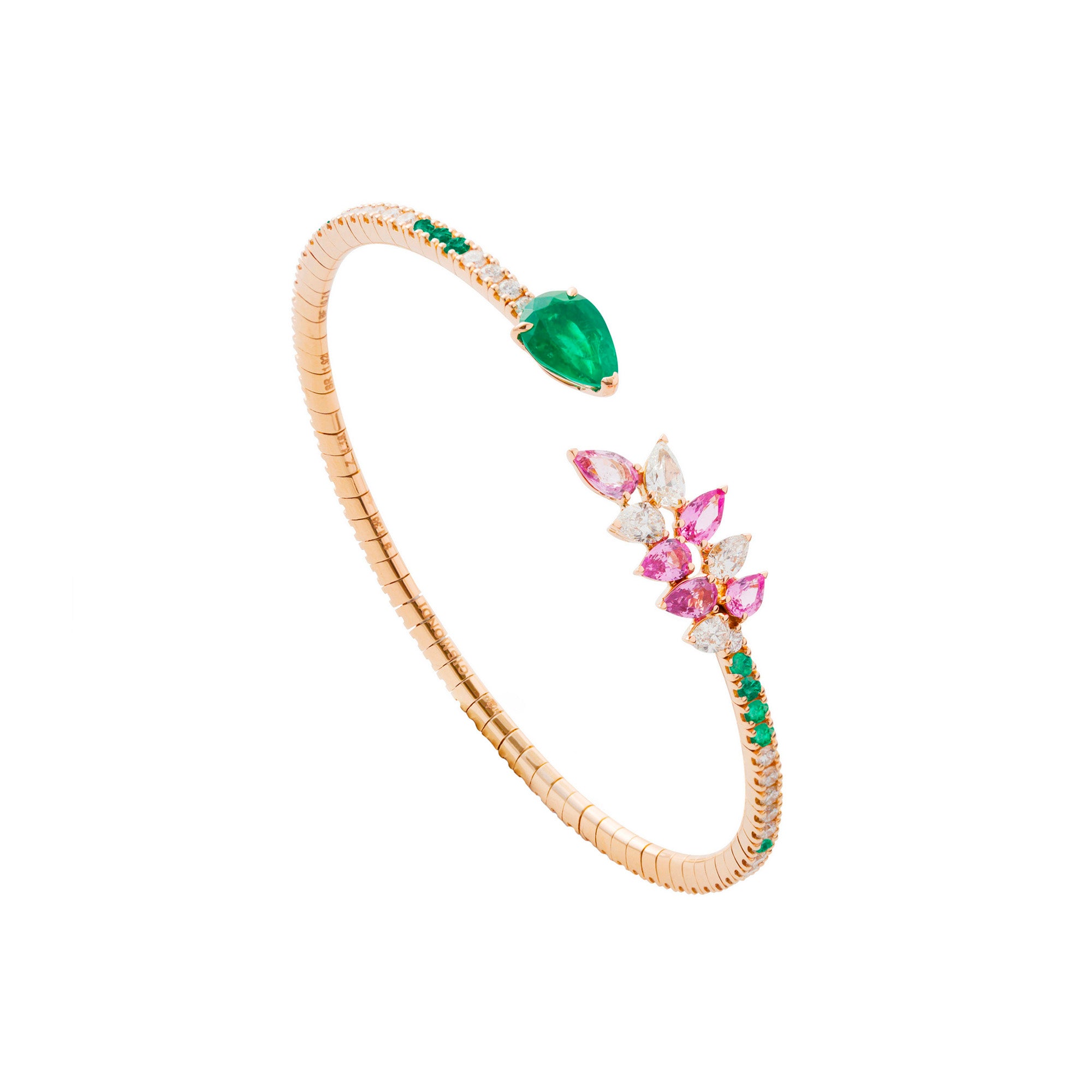 Essenza Rose Gold Bracelet With Emerald Pink Sapphires Diamonds