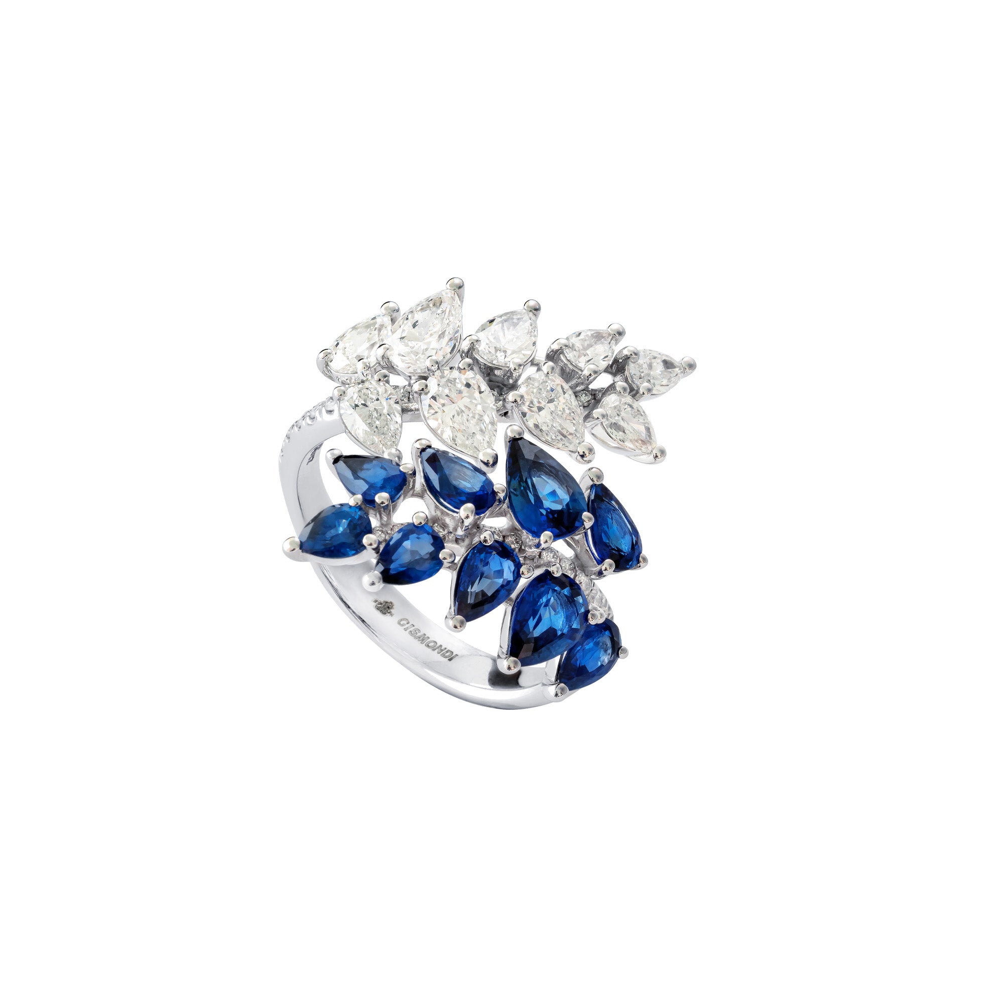 Essenza White Gold Ring With Diamonds Sapphires