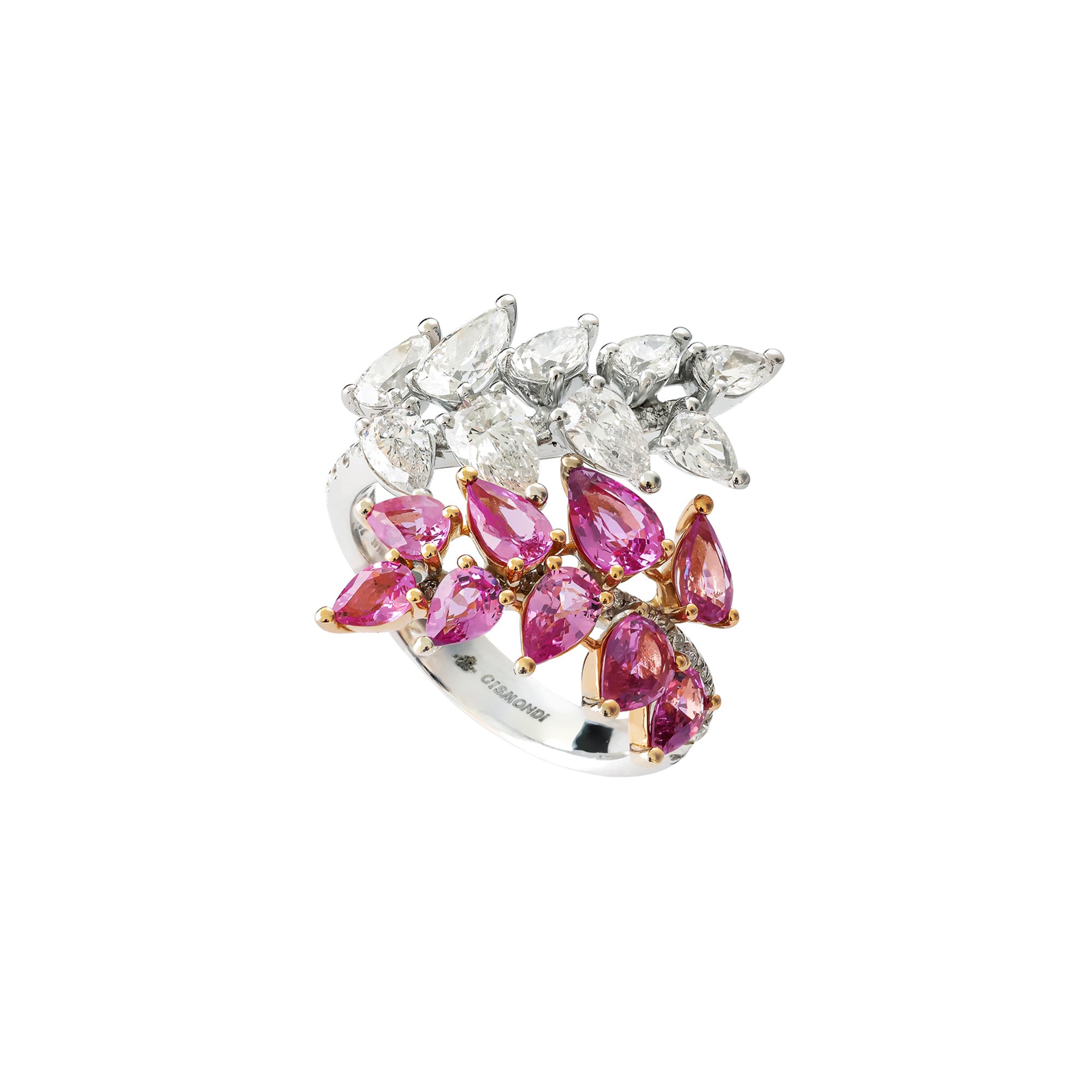 Essenza Rose/White Gold Ring With Diamonds Pink Sapphires