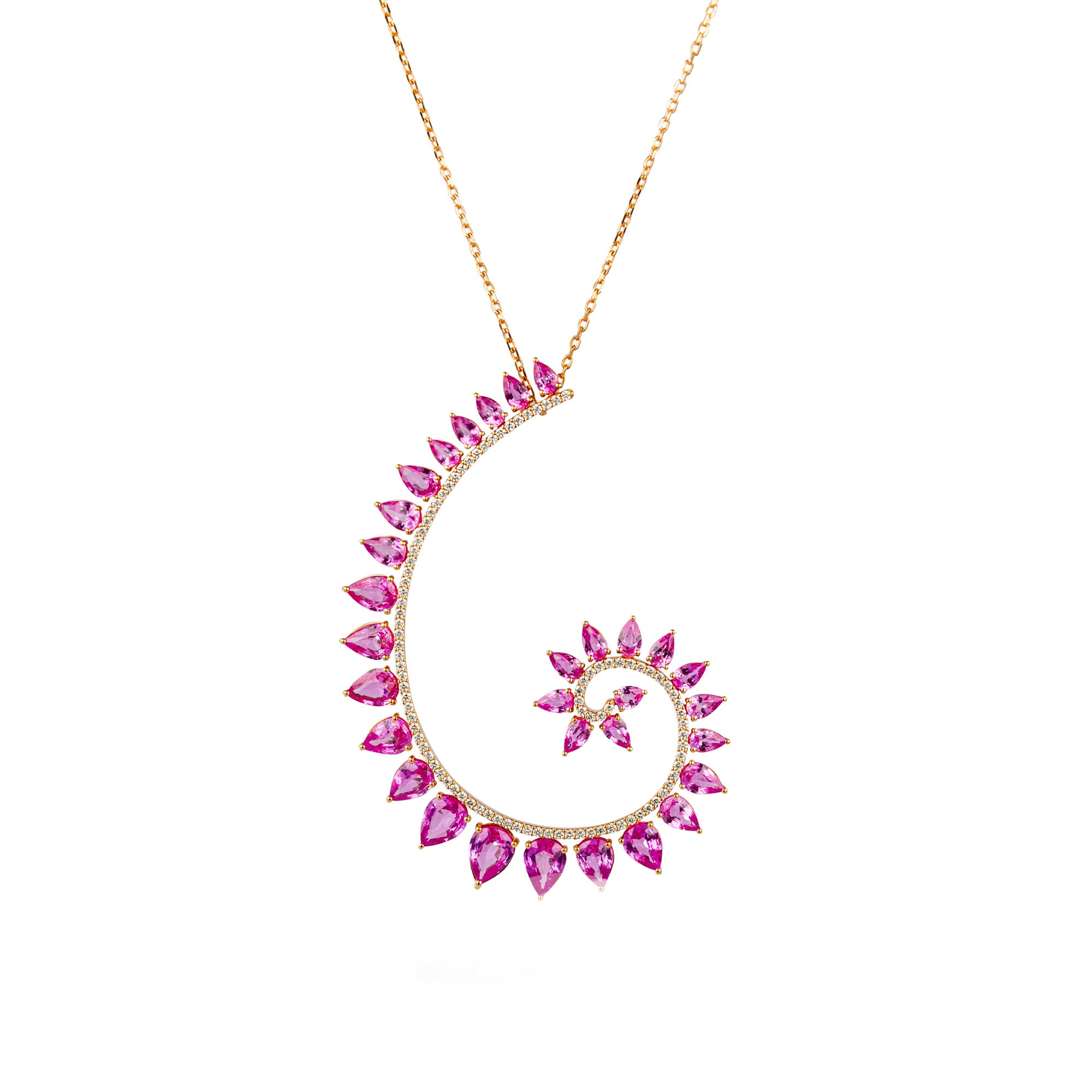 Genesi Rose Gold Necklace With Pink Sapphires And Diamonds