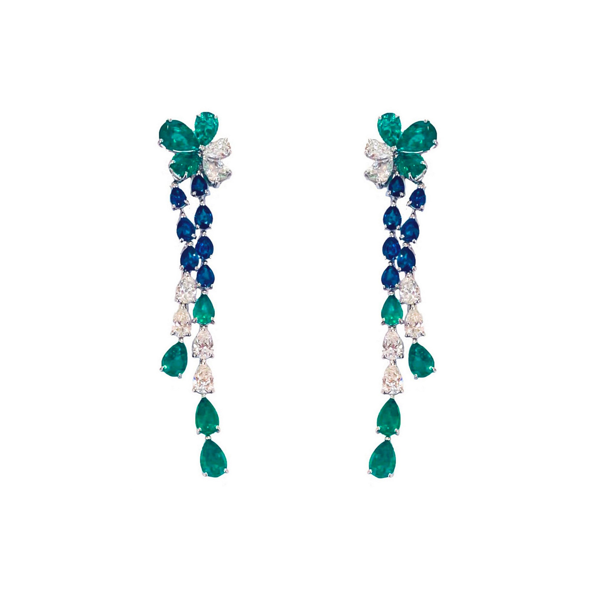 Prato Fiorito White Gold Earrings With Emeralds Sapphires Diamonds