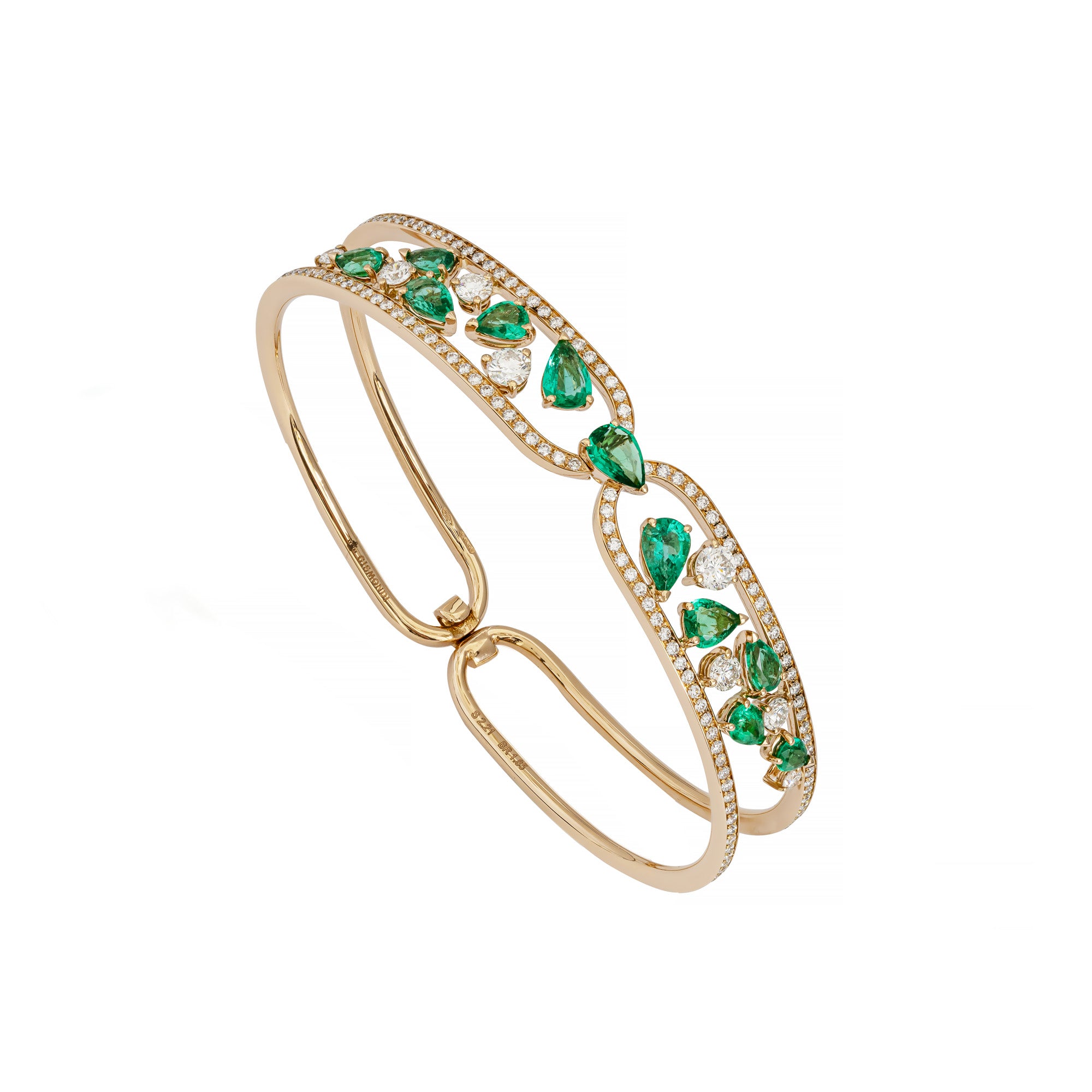 Clip Rose Gold Bracelet With Emeralds And Diamonds
