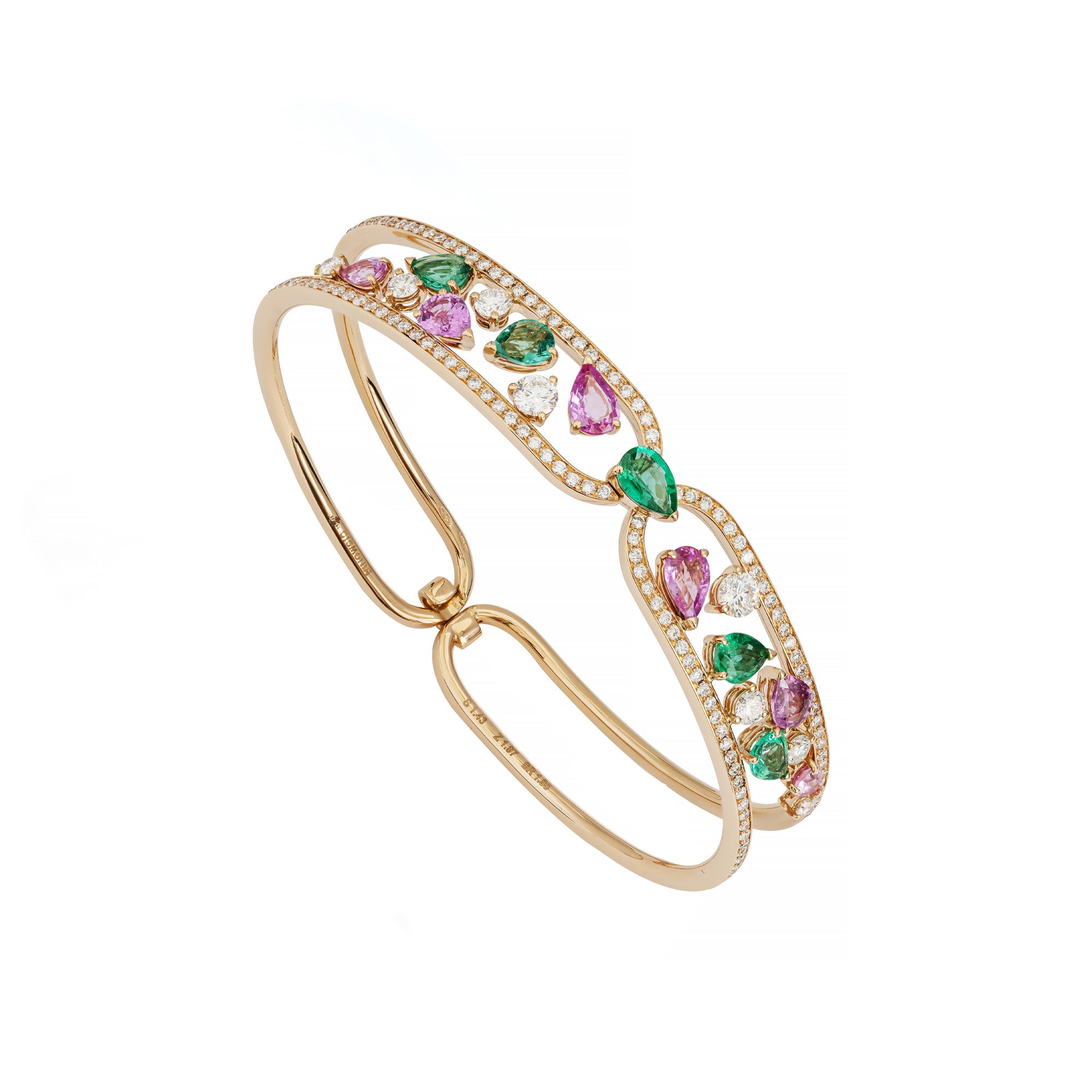 Clip Rose Gold Bracelet With Pink Sapphires Emeralds And Diamonds