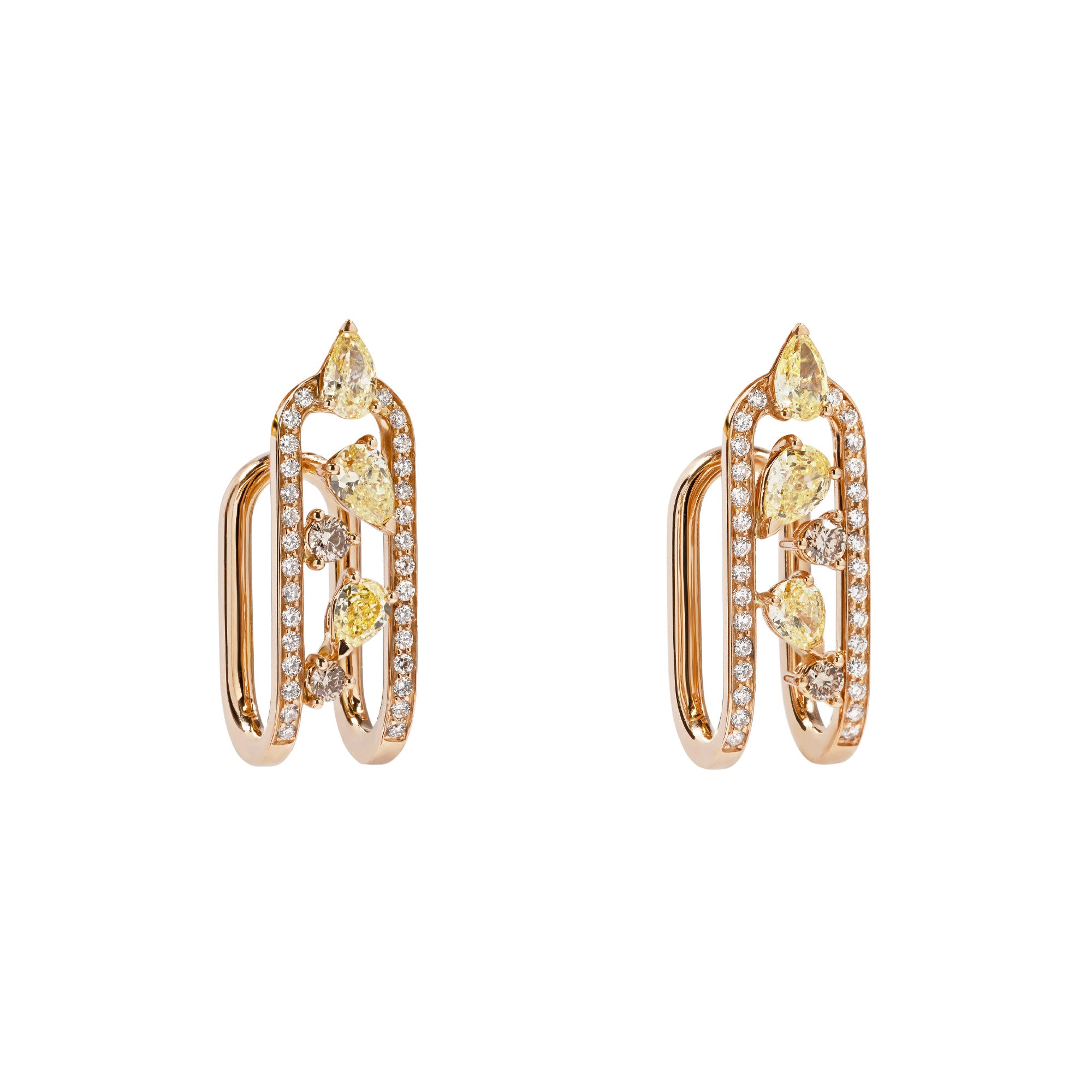 Clip Rose Gold Earrings With Fancy and Diamonds