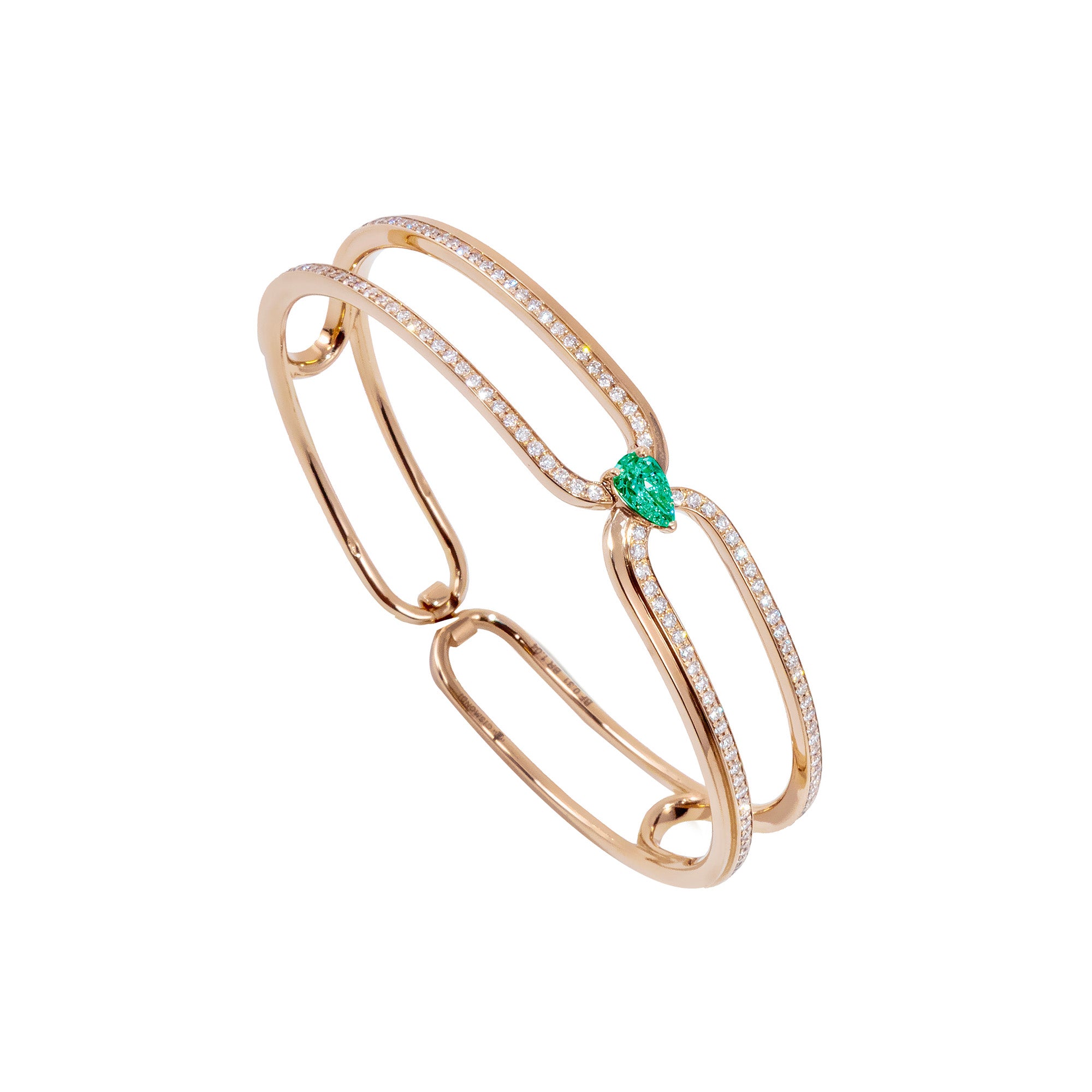 Clip Rose Gold Bracelet With Diamonds And Emerald