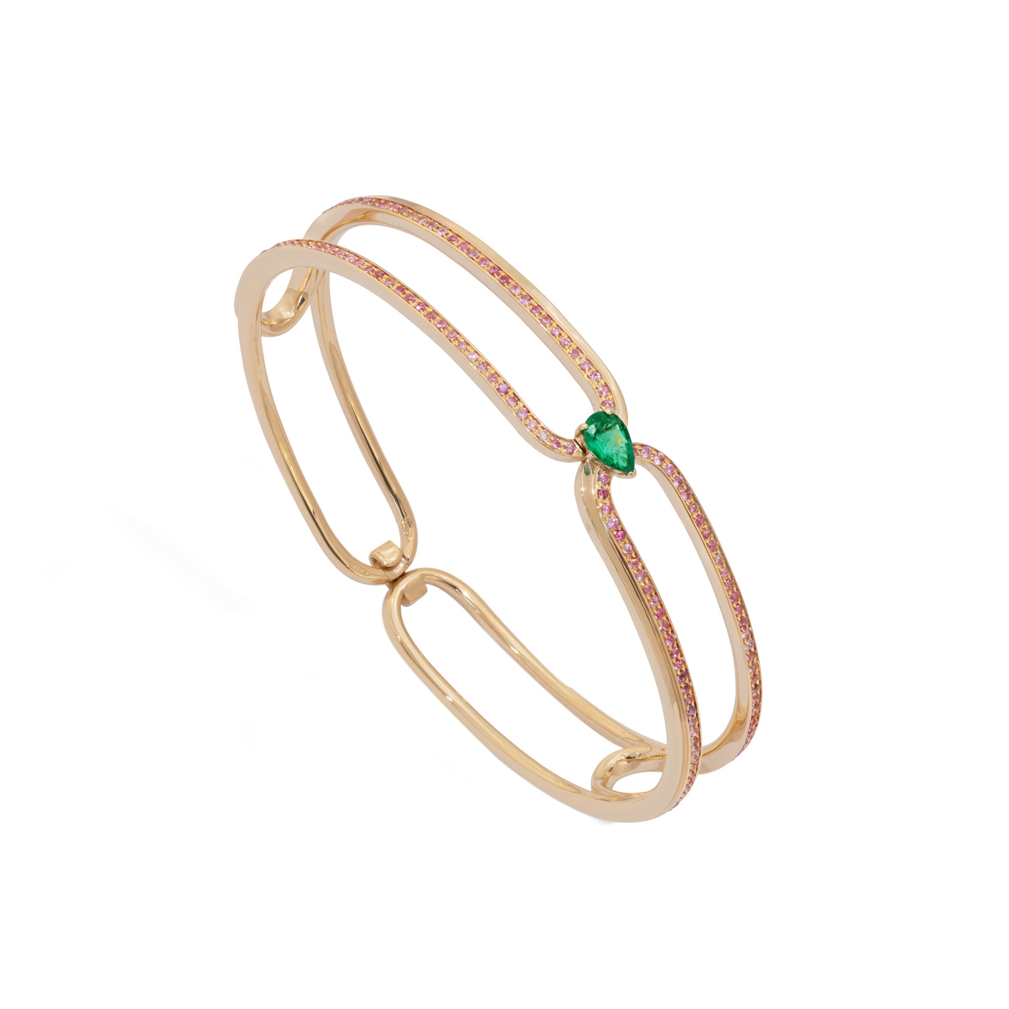 Clip Rose Gold Bracelet With Pink Sapphires And Emerald