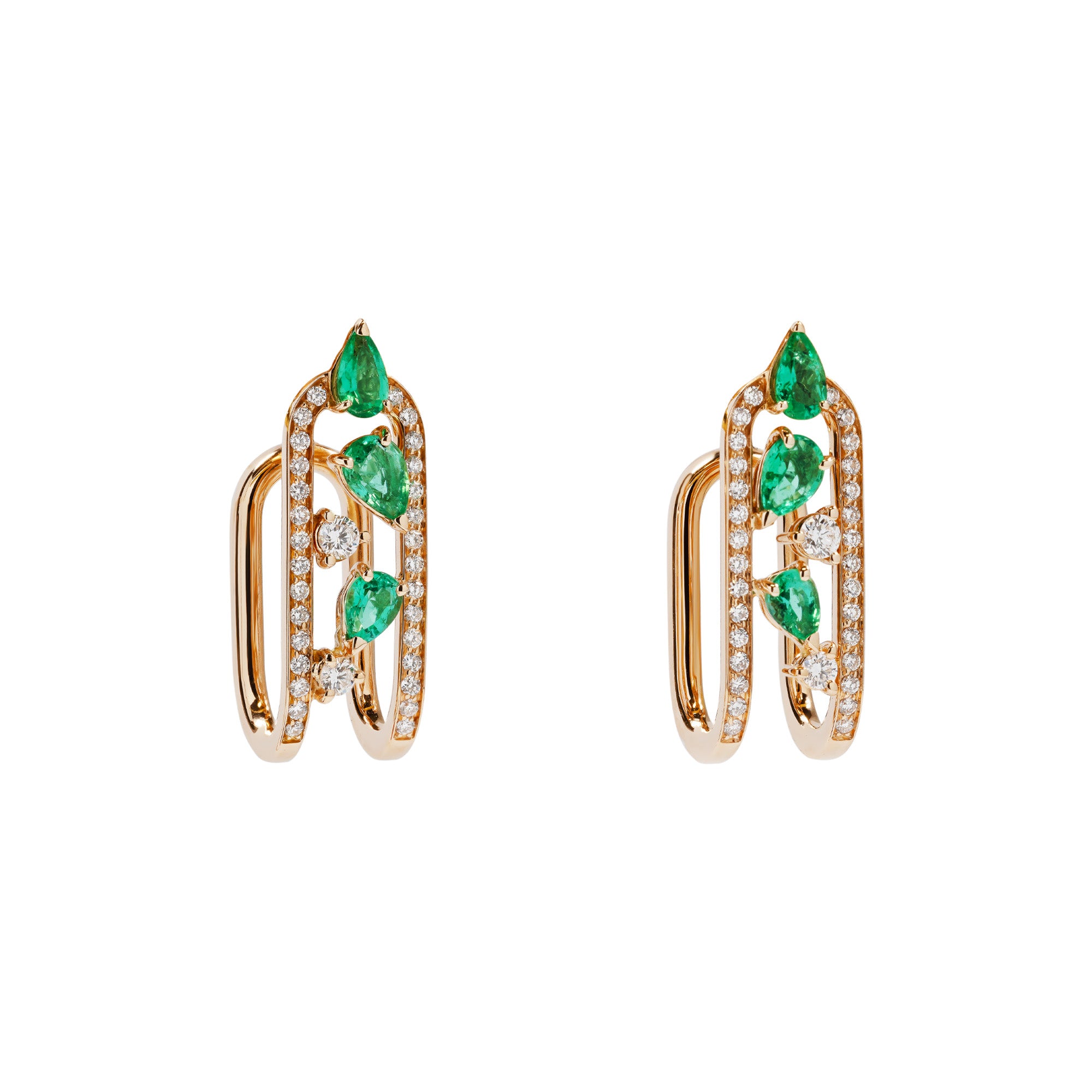 Clip Rose Gold Earrings With Emeralds And Diamonds