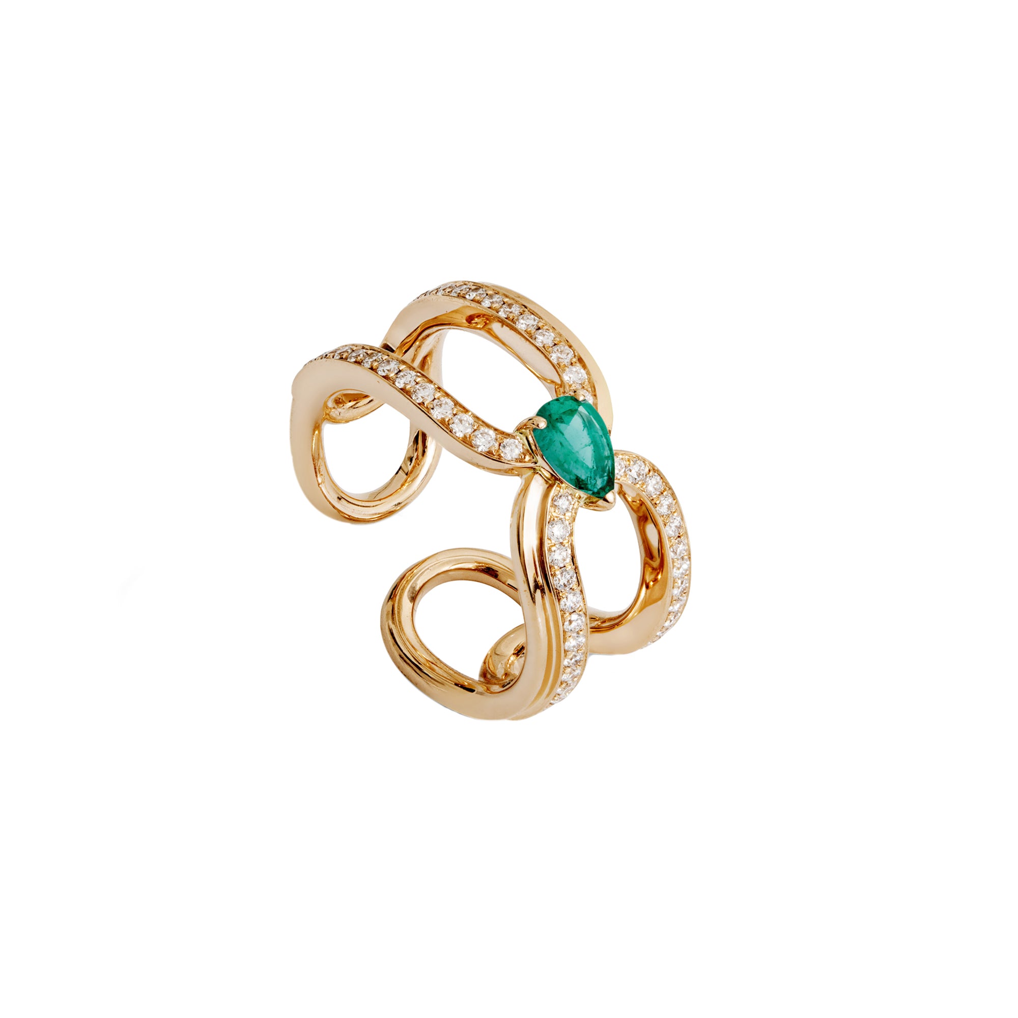 Clip Rose Gold Ring With Diamonds And Emerald