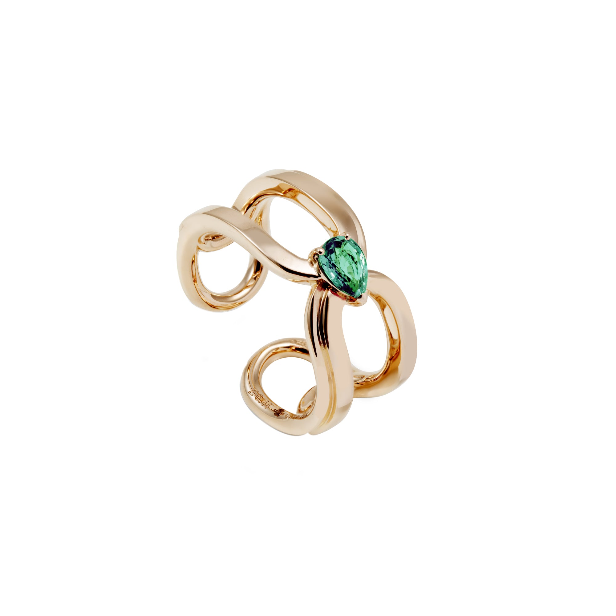 Clip Rose Gold Ring With Emerald
