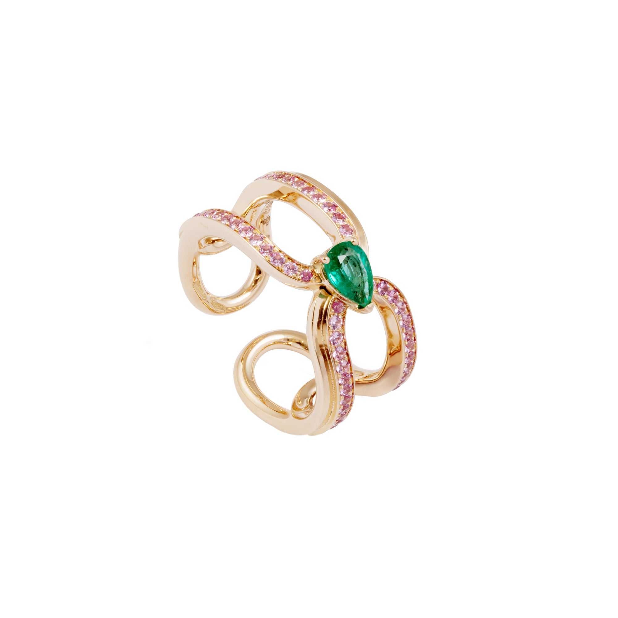 Clip Rose Gold Ring With Pink Sapphires And Emeralds