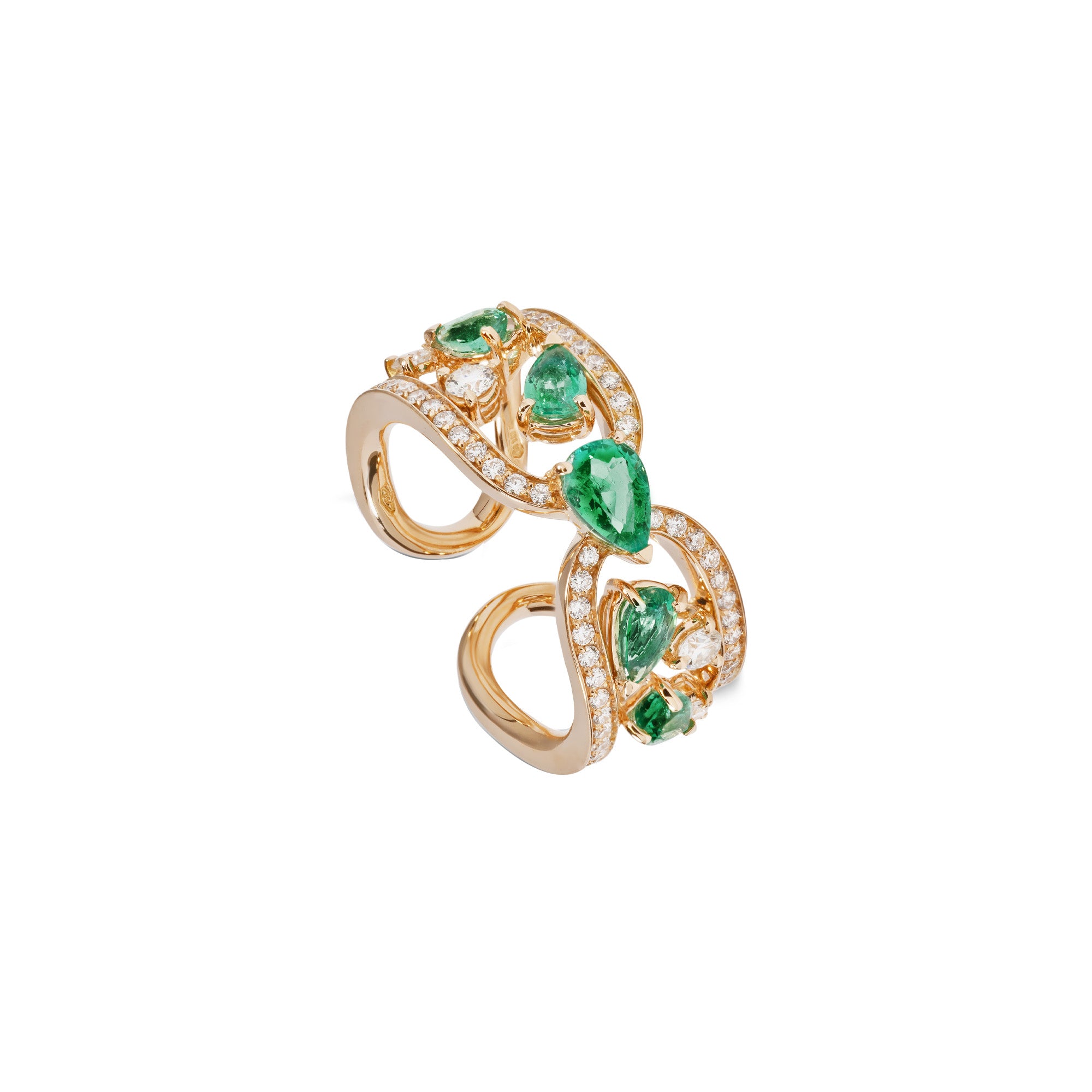 Clip Rose Gold Ring With Emeralds And Diamonds