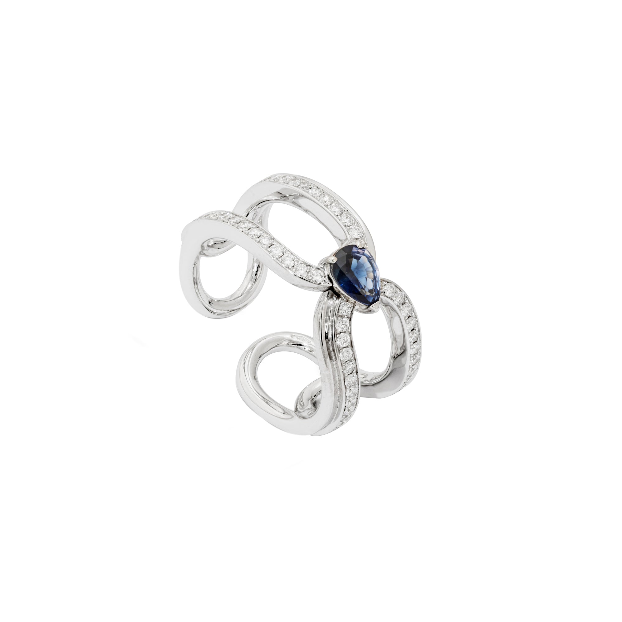Clip White Gold Ring With Diamonds And Sapphire