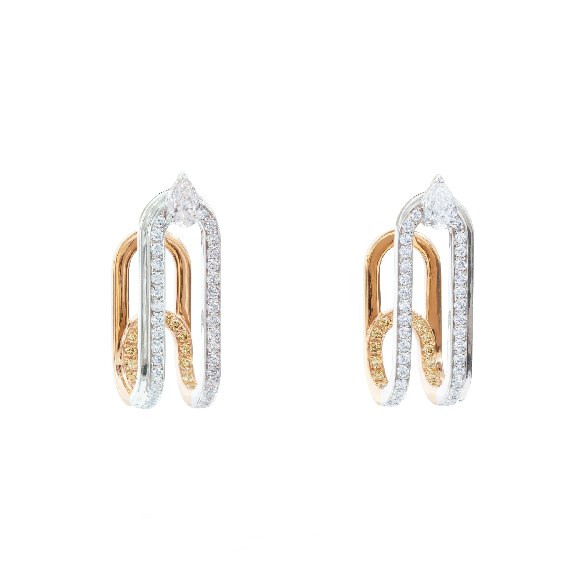 Clip White Rose Gold Earrings With Diamonds And Fancy