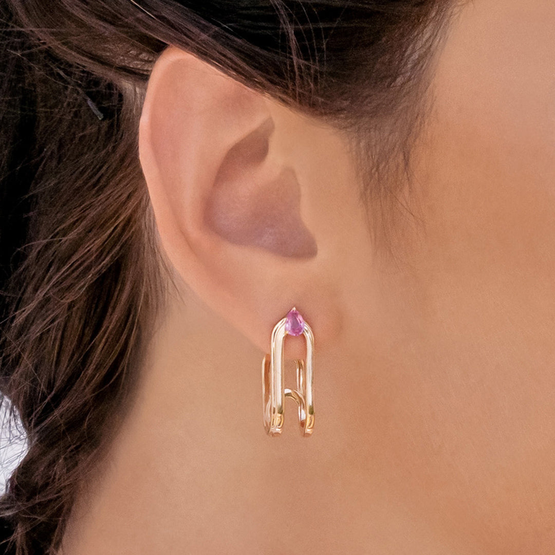 Clip Rose Gold Earrings With Pink Shappires