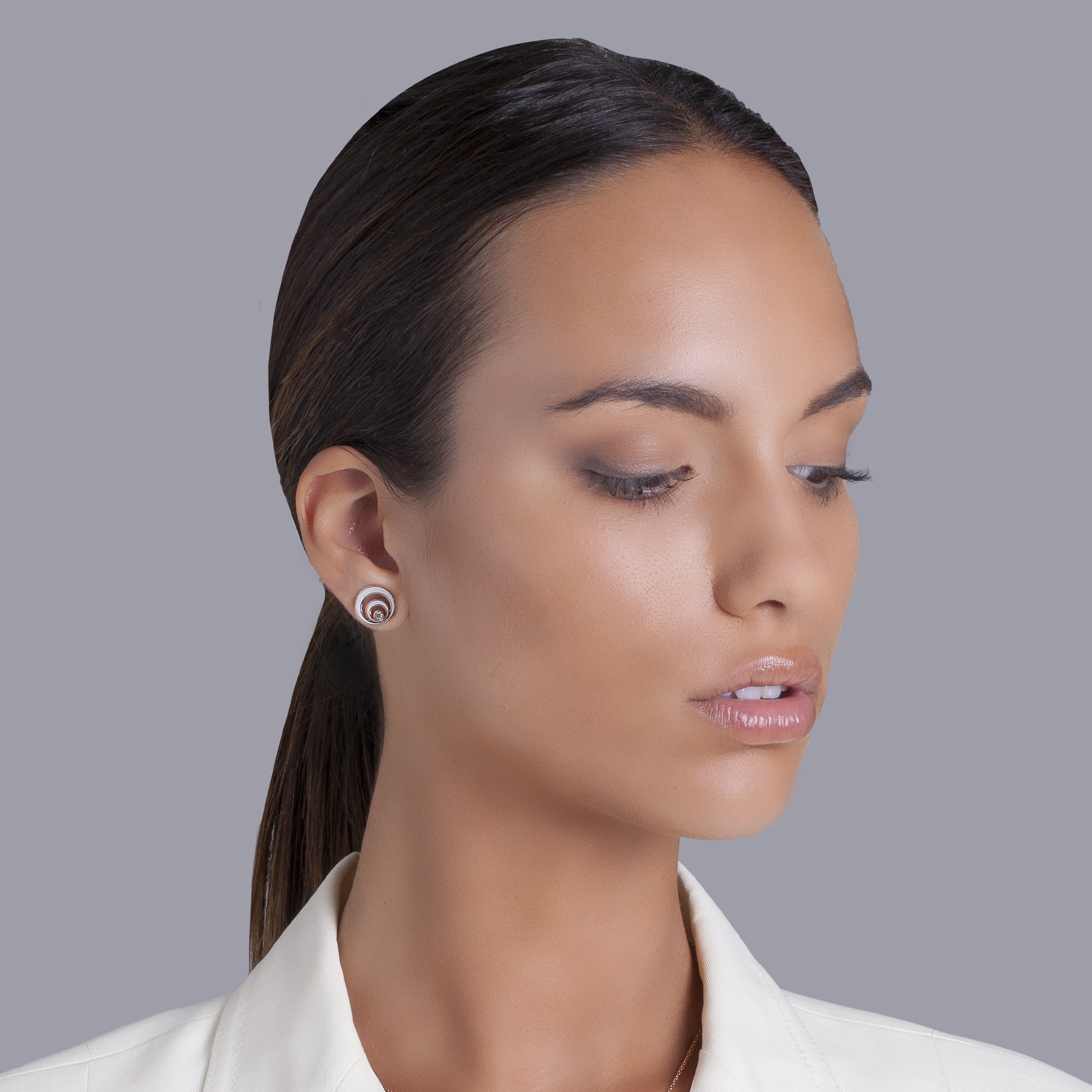 Aura Rose Gold Earrings With Diamonds White Ceramic
