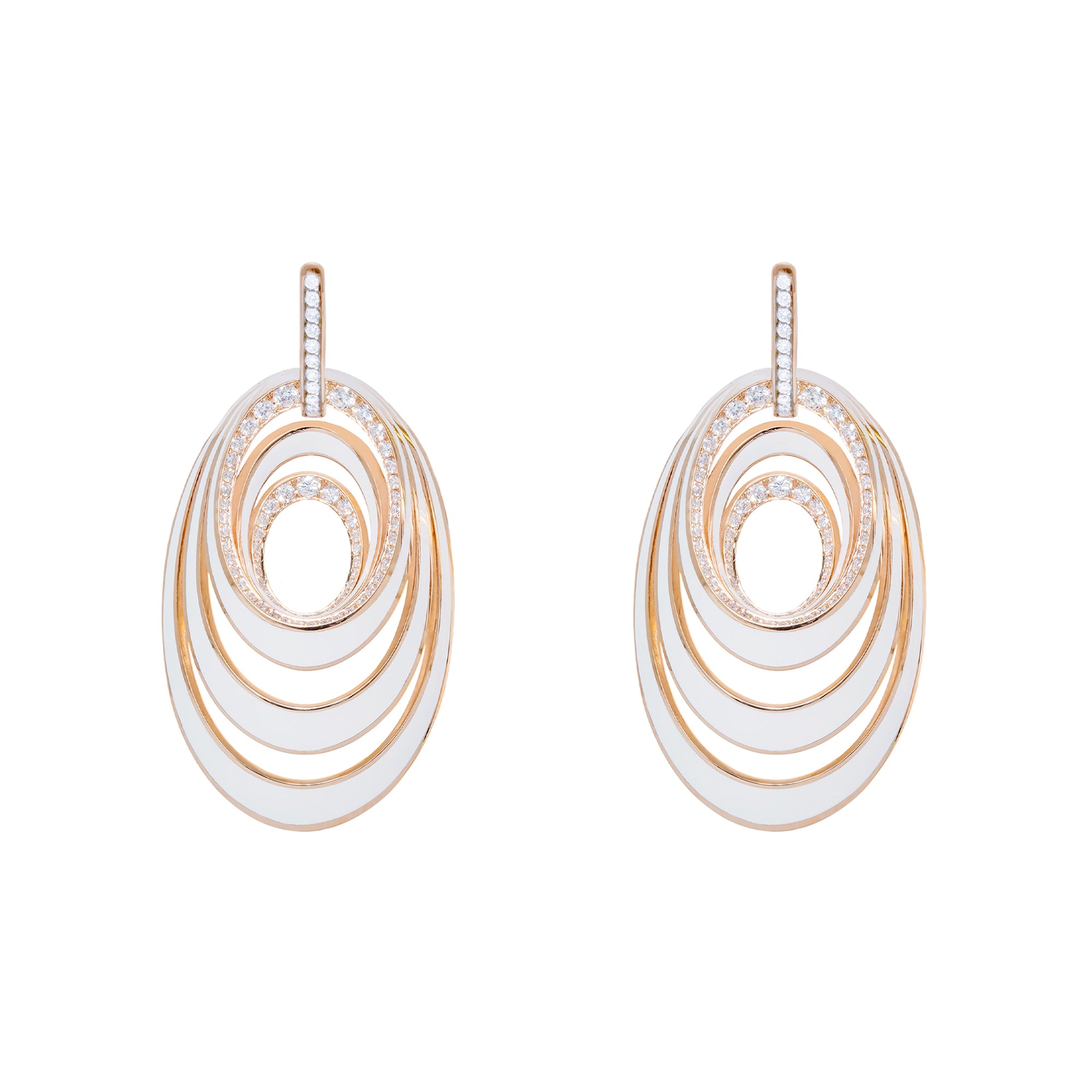 Aura Rose Gold Earrings With Diamonds White Ceramic