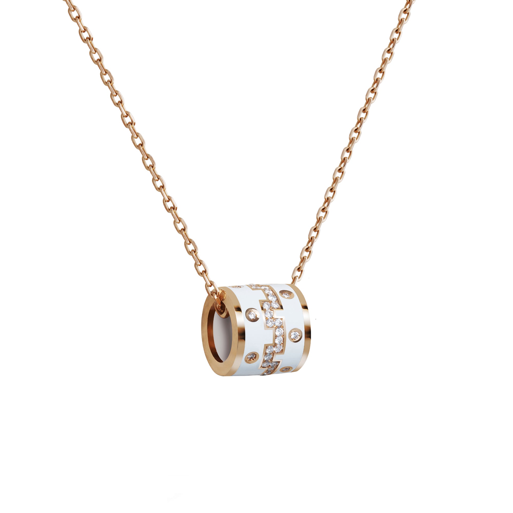 Dedalo Rose Gold Necklace With Diamonds And White Ceramic