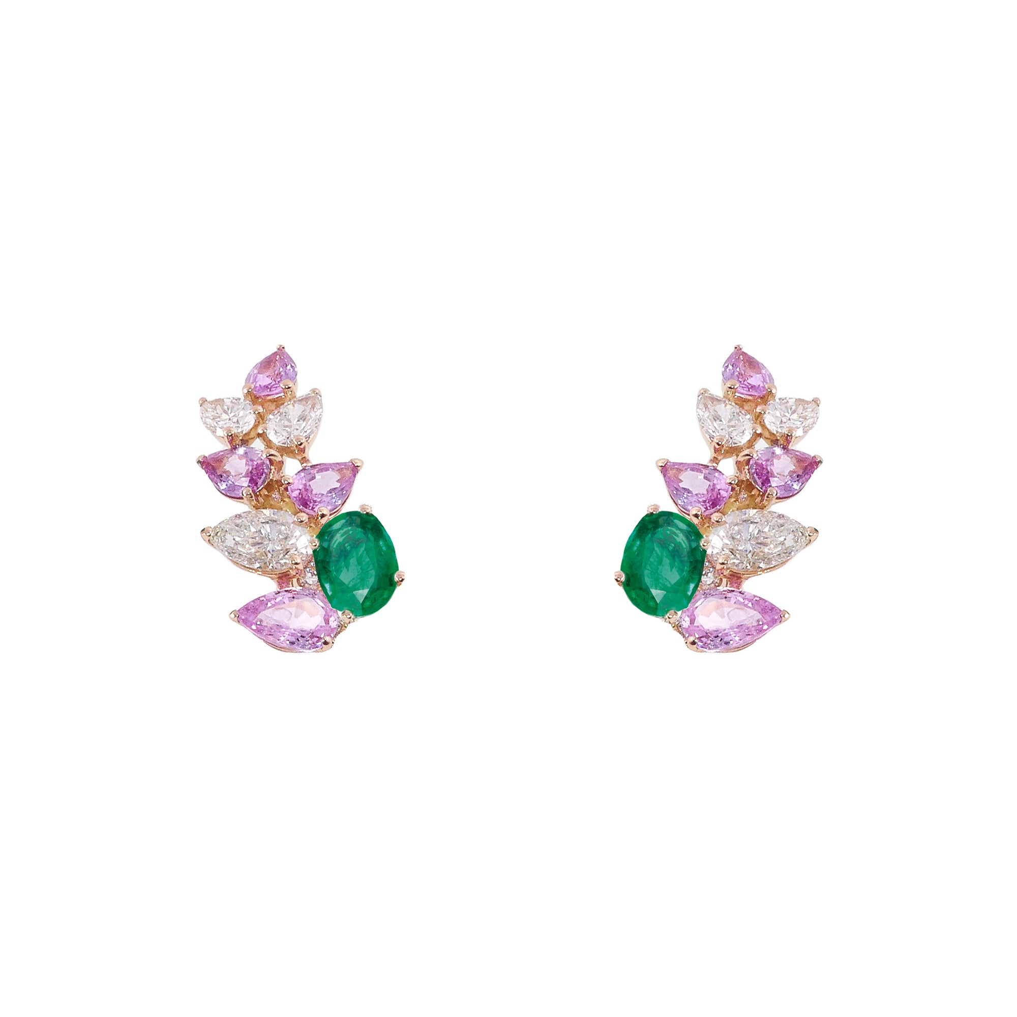 Orecchini Essenza in oro rosa con smeraldi, zaffiri rosa e diamanti