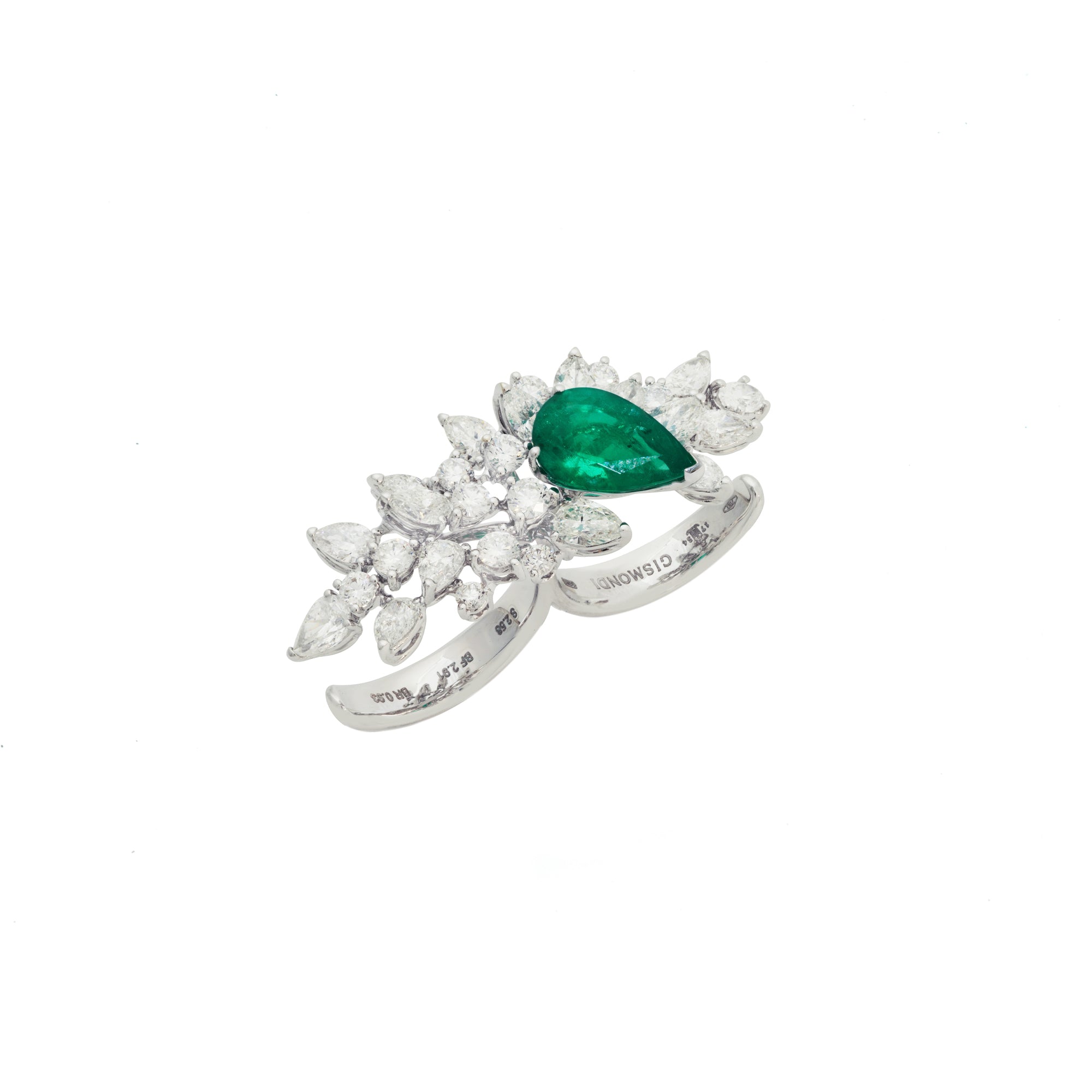 Essenza White Gold Double Ring With Diamonds Emerald