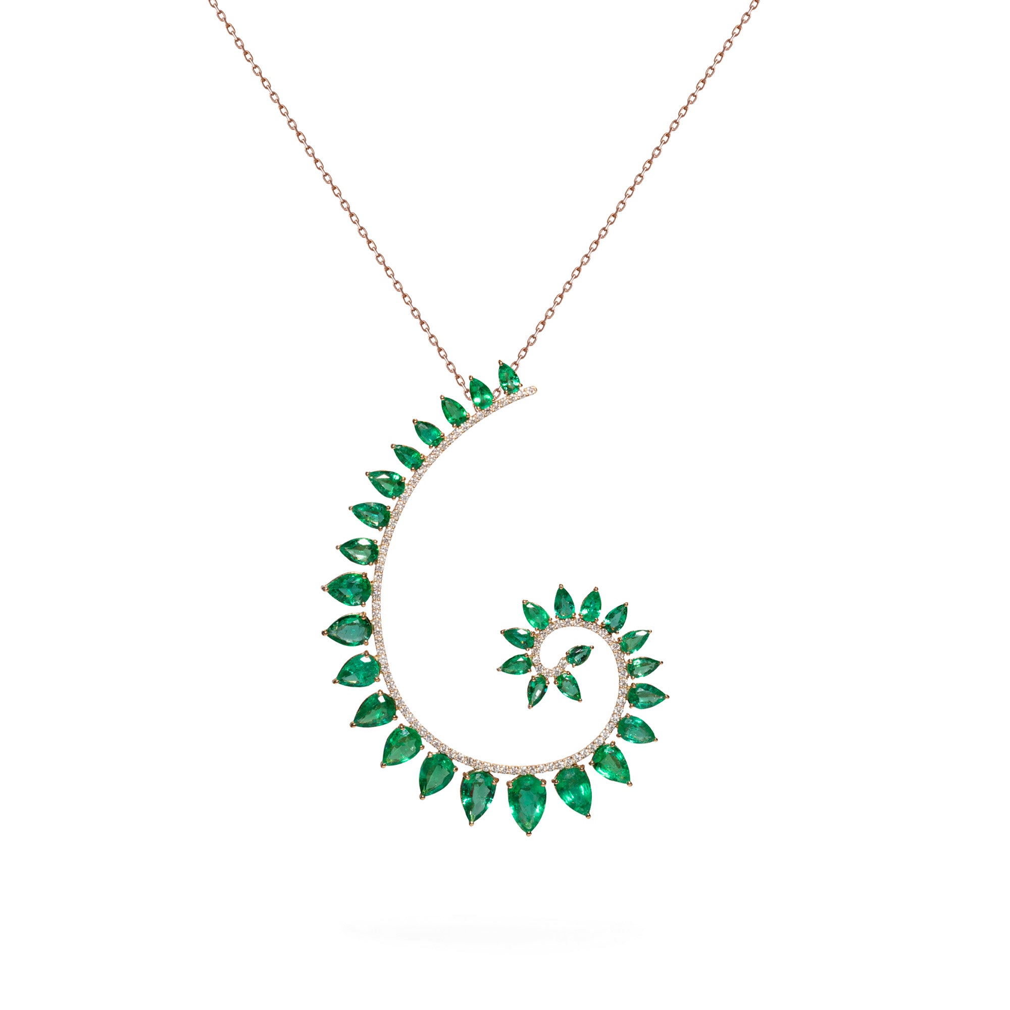 Genesi Rose Gold Necklace With Emeralds And Diamonds