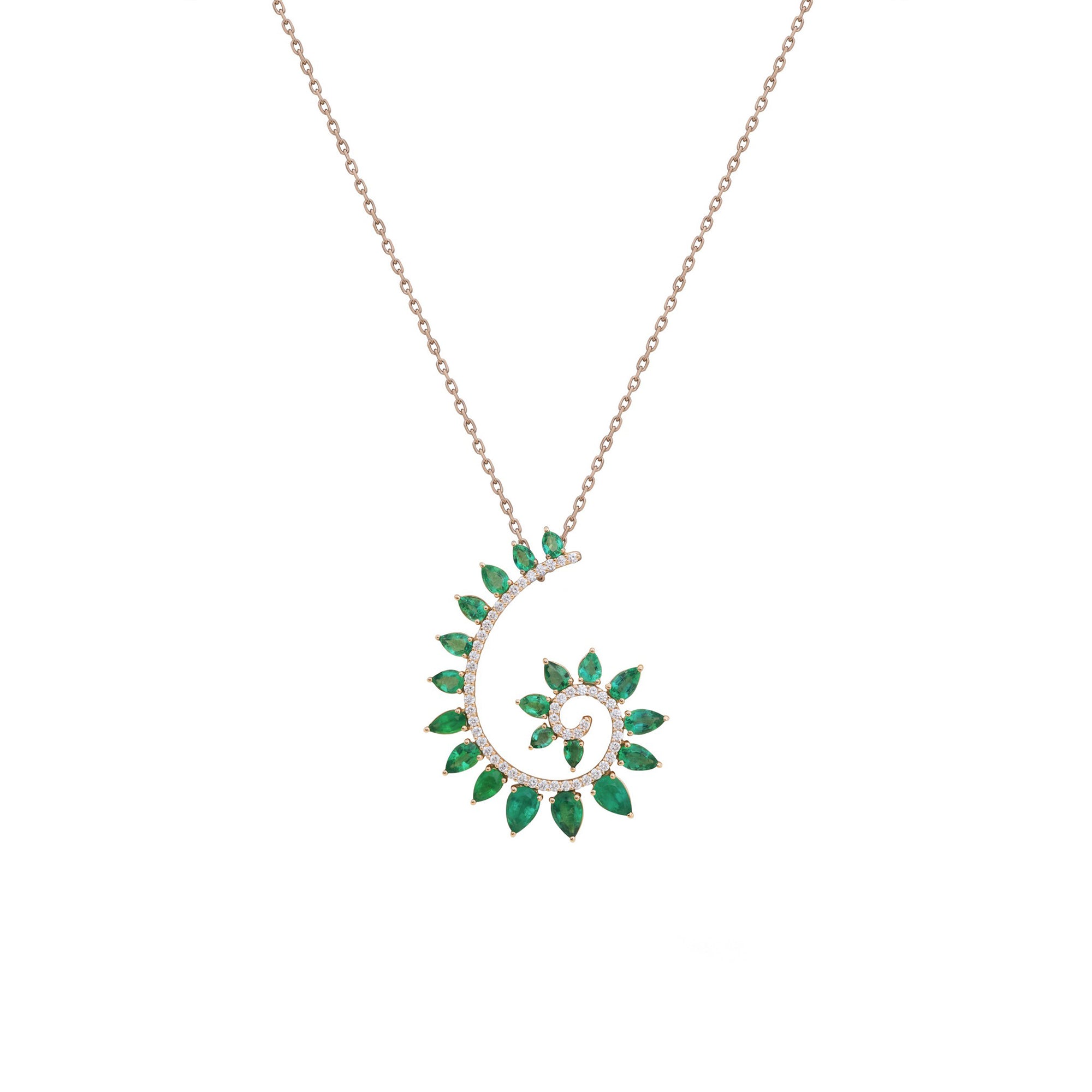 Genesi Rose Gold Necklace with Emeralds And Diamonds