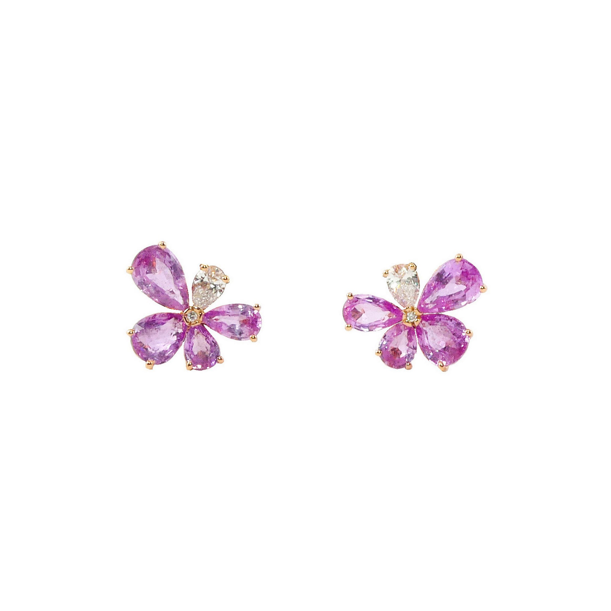 Prato Fiorito Rose Gold Earrings With Pink Sapphires Diamonds