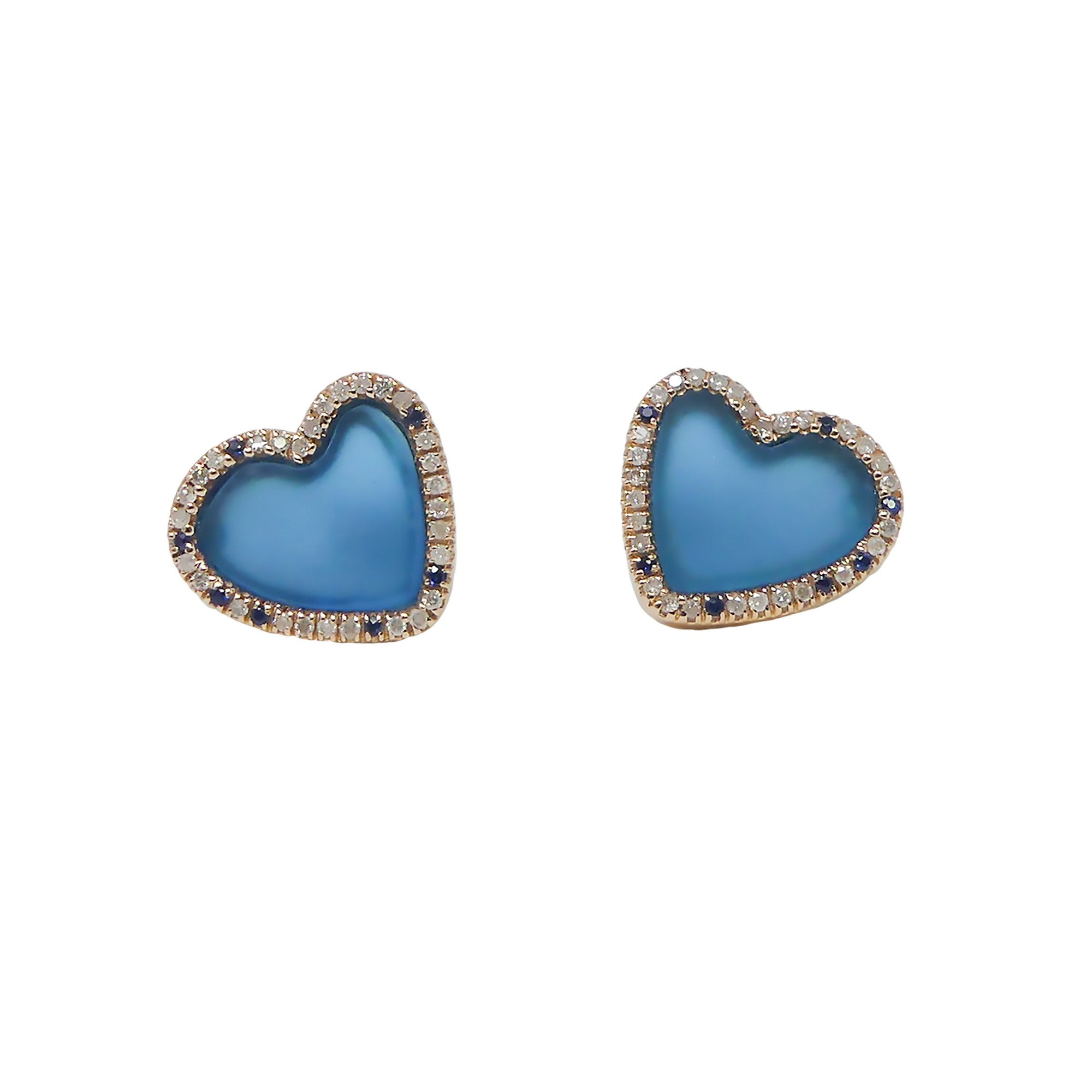 Prìa de Mä 9kt Rose Gold Earrings Ice Diamonds Sapphires - Heart