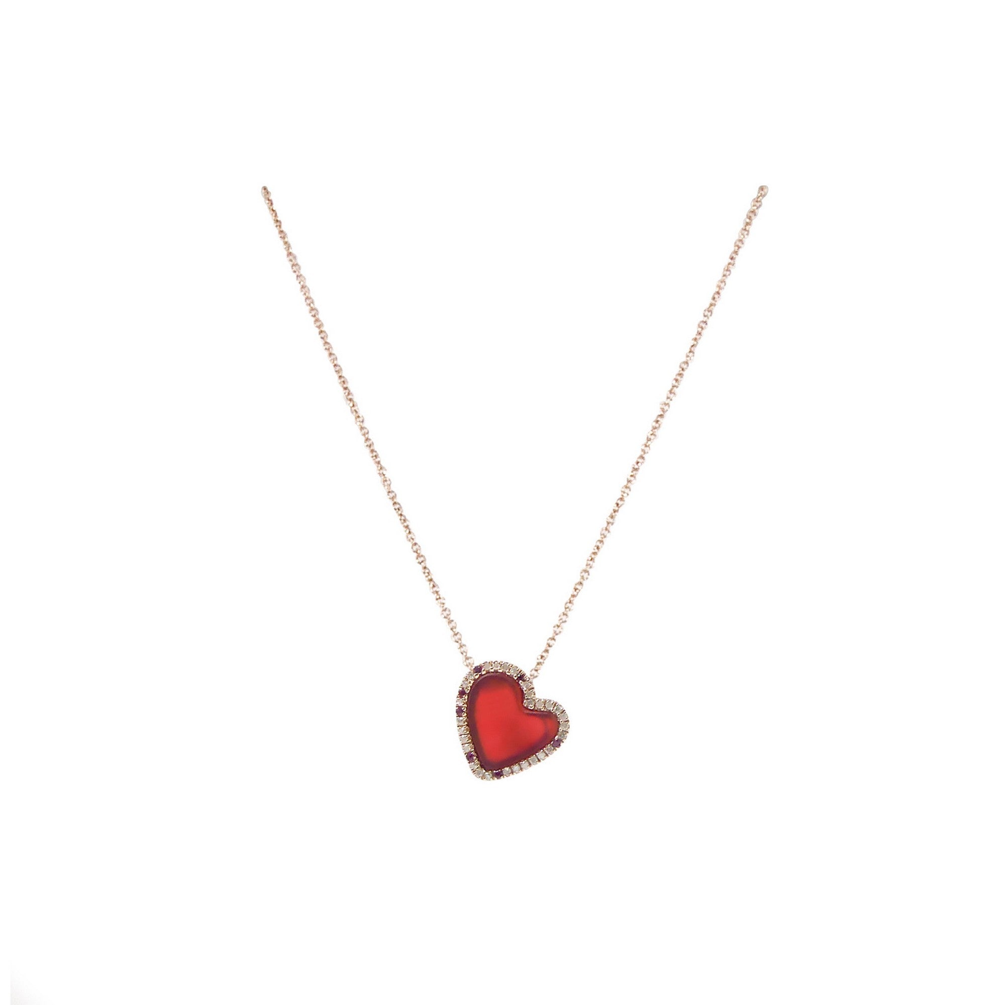 Prìa de Mä 9kt Rose Gold Necklace Ice Diamonds Rubies - Heart