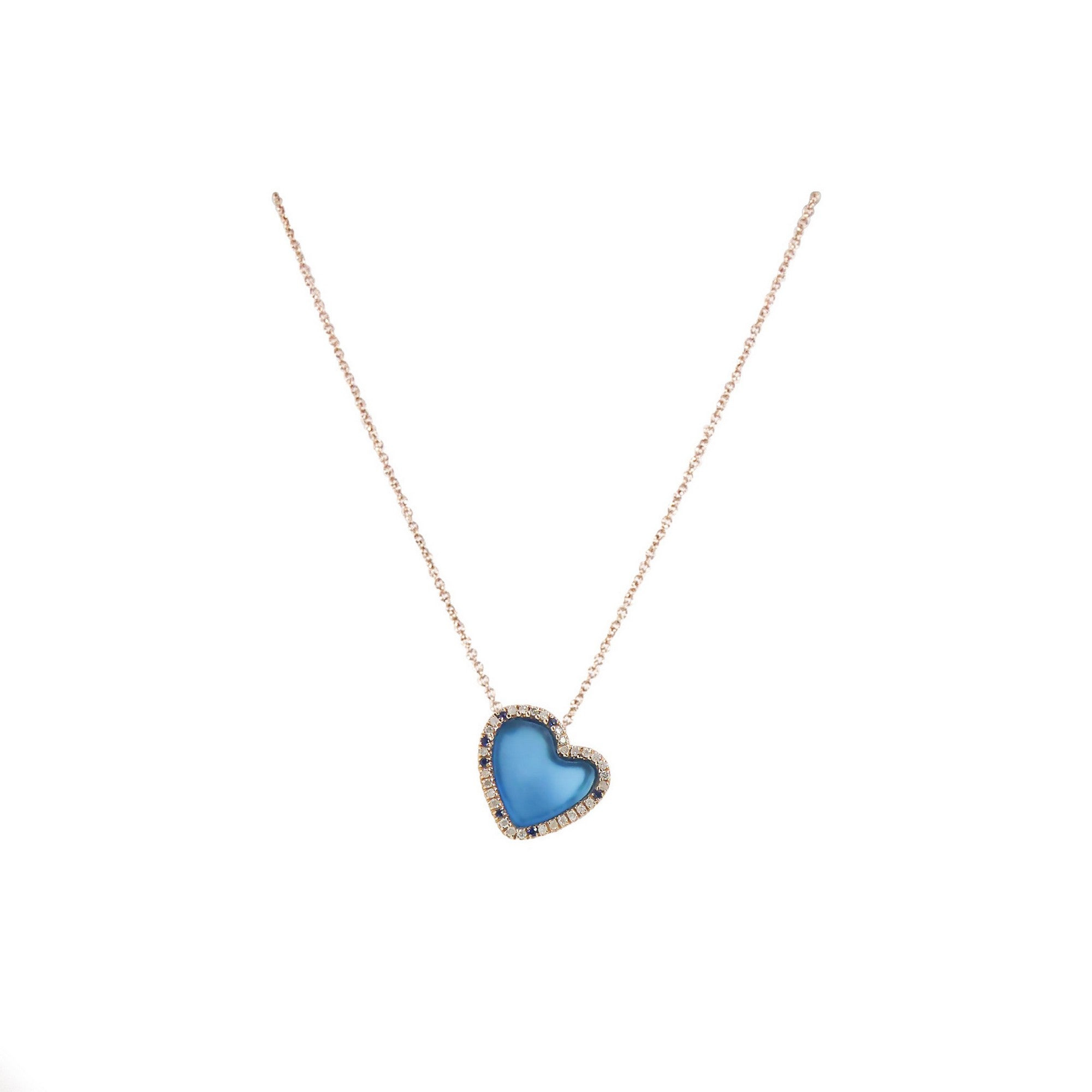 Prìa de Mä 9kt Rose Gold Necklace Ice Diamonds Sapphires - Heart
